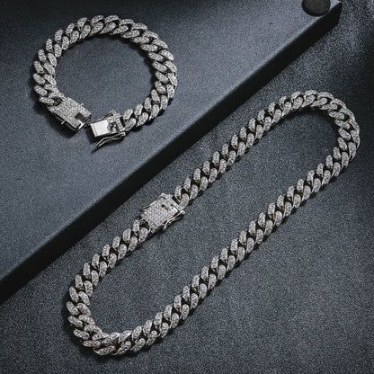 Kit Cravejada ICE Cuban 13mm - Corrente Cuban + Pulseira Cuban - ICE BRO JOIAS