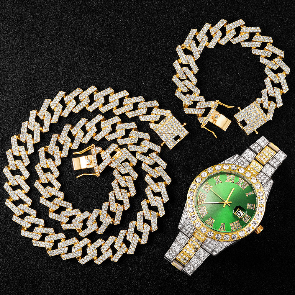 Kit Cravejado ICE - Corrente Prong 20mm, Pulseira Prong 20cm e Relógio Holly - ICE BRO JOIAS