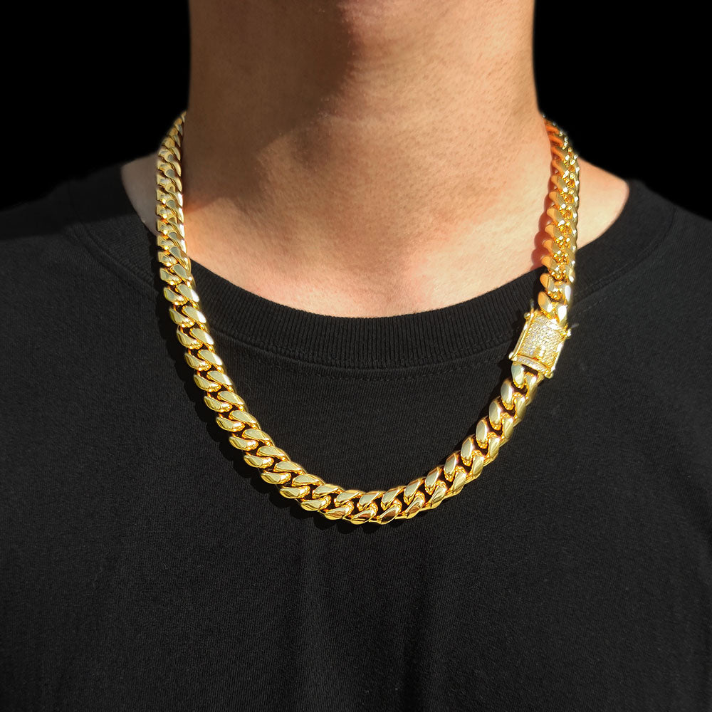 Kit 18K de 12mm - Corrente e Pulseira - Fecho Gaveta Cravejado - ICE BRO JOIAS