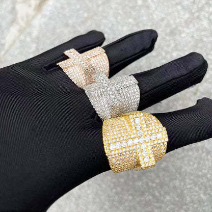 Anel Cravejado Cruz - ICE BRO JOIAS