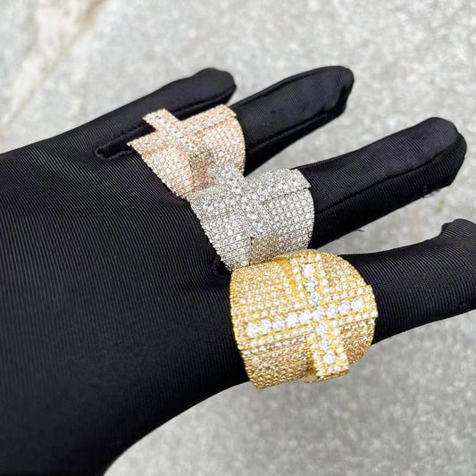 Anel Cravejado Cruz - ICE BRO JOIAS