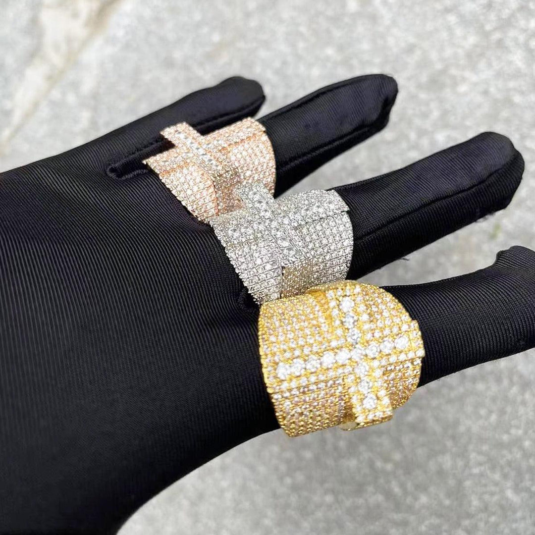 Anel Cravejado Cruz - ICE BRO JOIAS