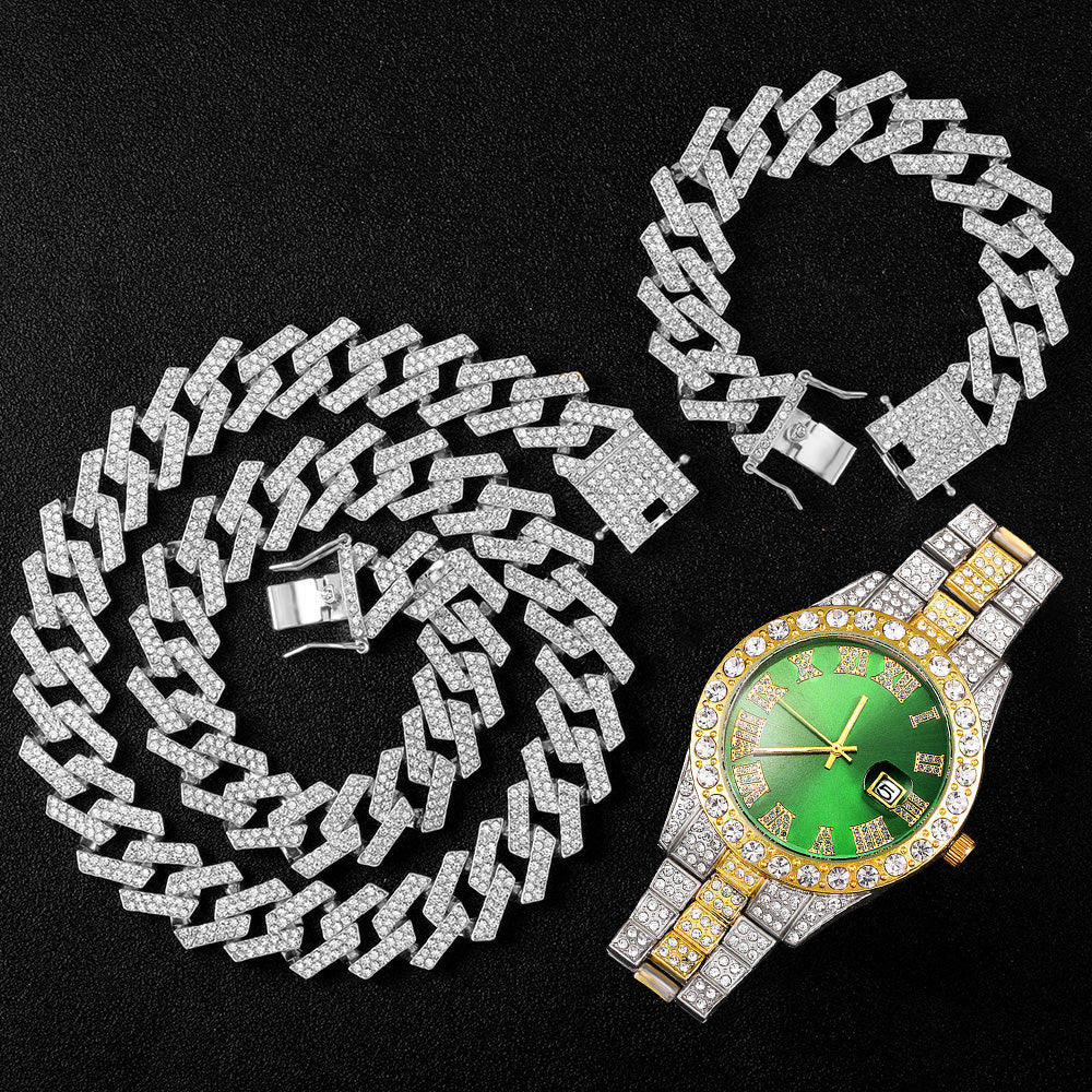 Kit Cravejado ICE - Corrente Prong 20mm, Pulseira Prong 20cm e Relógio Holly - ICE BRO JOIAS