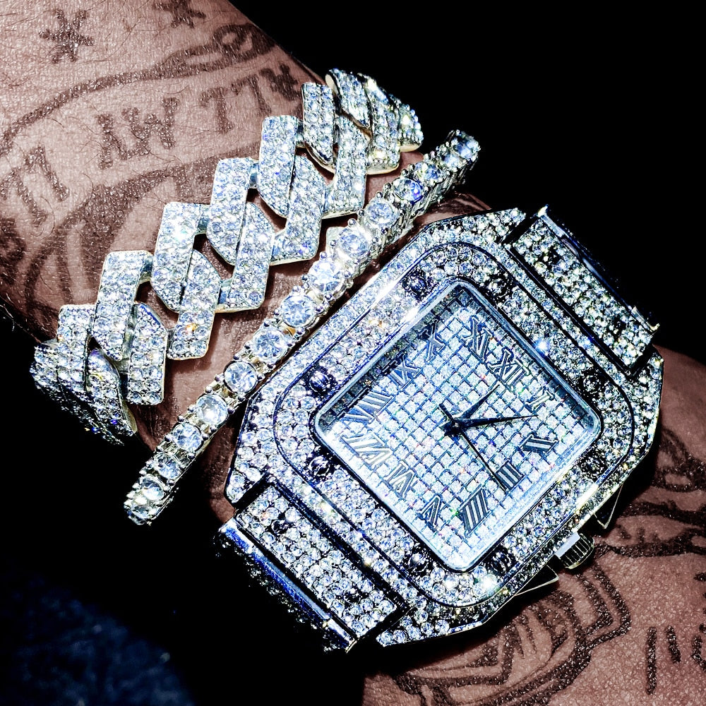 Kit Ice 3 Peças - Relógio Luxury + Pulseira Prong + Pulseira Riviera - ICE BRO JOIAS