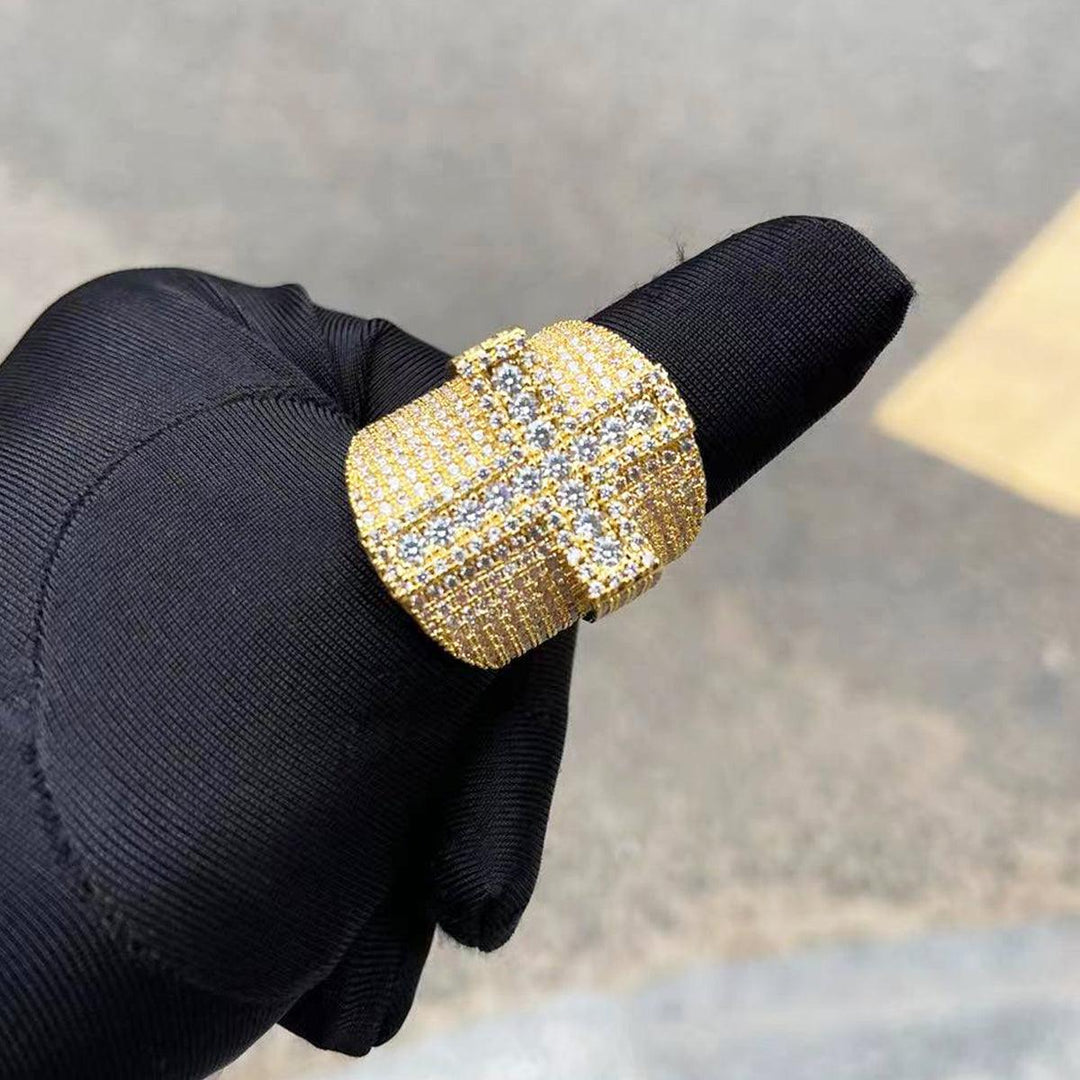 Anel Cravejado Cruz - ICE BRO JOIAS