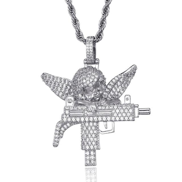 Pingente Anjo da Guarda Cravejado com Corrente Rope de BRINDE! - ICE BRO JOIAS