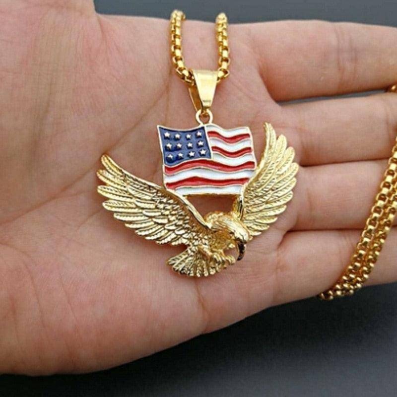 Pingente Águia e Bandeira Americana + Corrente Rope de brinde - ICE BRO JOIAS