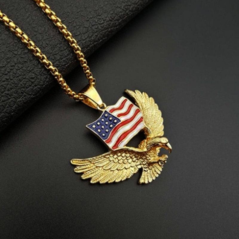 Pingente Águia e Bandeira Americana + Corrente Rope de brinde - ICE BRO JOIAS